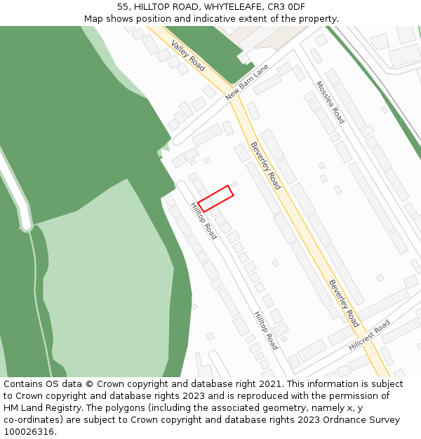 55, HILLTOP ROAD, WHYTELEAFE, CR3 0DF: Location map and indicative extent of plot