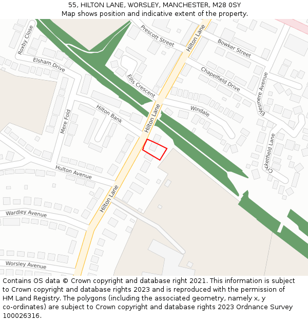 55, HILTON LANE, WORSLEY, MANCHESTER, M28 0SY: Location map and indicative extent of plot