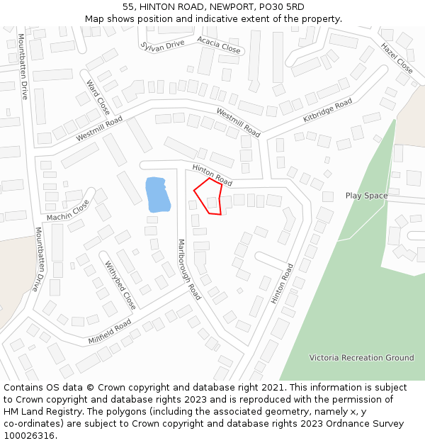 55, HINTON ROAD, NEWPORT, PO30 5RD: Location map and indicative extent of plot