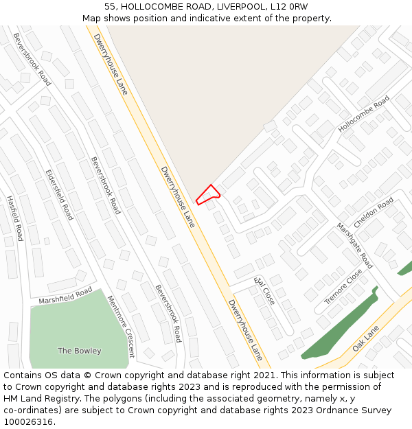 55, HOLLOCOMBE ROAD, LIVERPOOL, L12 0RW: Location map and indicative extent of plot