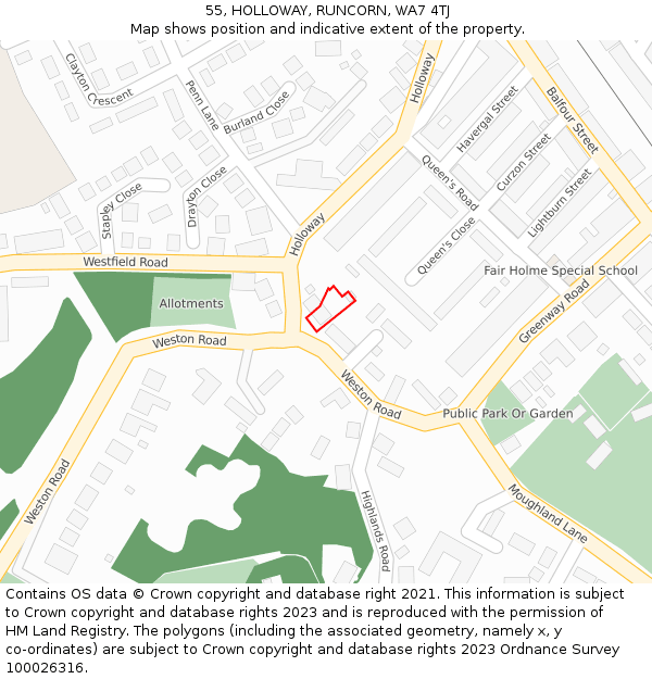 55, HOLLOWAY, RUNCORN, WA7 4TJ: Location map and indicative extent of plot