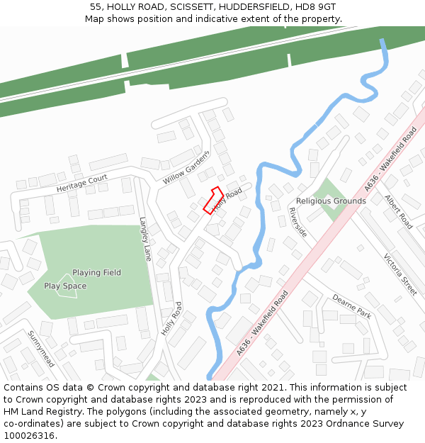 55, HOLLY ROAD, SCISSETT, HUDDERSFIELD, HD8 9GT: Location map and indicative extent of plot