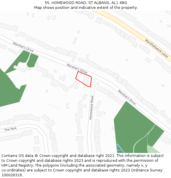 55, HOMEWOOD ROAD, ST ALBANS, AL1 4BG: Location map and indicative extent of plot