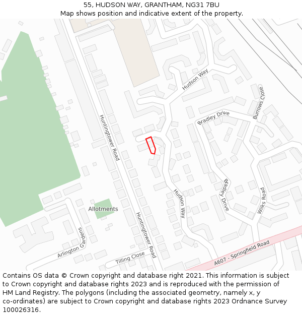 55, HUDSON WAY, GRANTHAM, NG31 7BU: Location map and indicative extent of plot