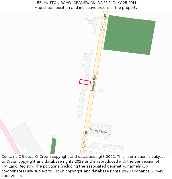 55, HUTTON ROAD, CRANSWICK, DRIFFIELD, YO25 9PN: Location map and indicative extent of plot