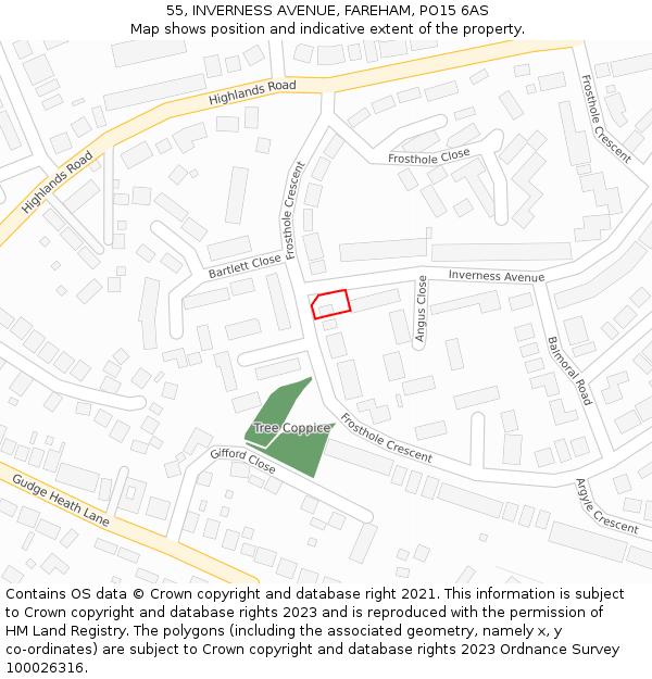 55, INVERNESS AVENUE, FAREHAM, PO15 6AS: Location map and indicative extent of plot