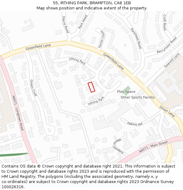 55, IRTHING PARK, BRAMPTON, CA8 1EB: Location map and indicative extent of plot