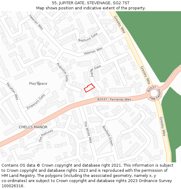 55, JUPITER GATE, STEVENAGE, SG2 7ST: Location map and indicative extent of plot