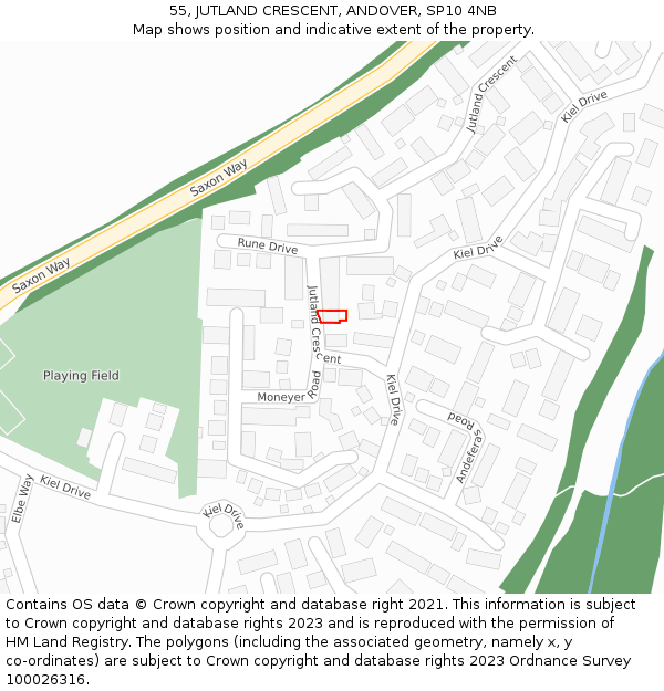 55, JUTLAND CRESCENT, ANDOVER, SP10 4NB: Location map and indicative extent of plot