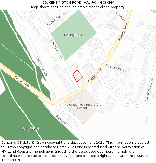 55, KENSINGTON ROAD, HALIFAX, HX3 0HY: Location map and indicative extent of plot