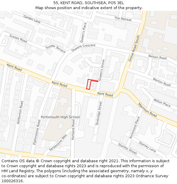 55, KENT ROAD, SOUTHSEA, PO5 3EL: Location map and indicative extent of plot