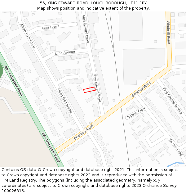 55, KING EDWARD ROAD, LOUGHBOROUGH, LE11 1RY: Location map and indicative extent of plot