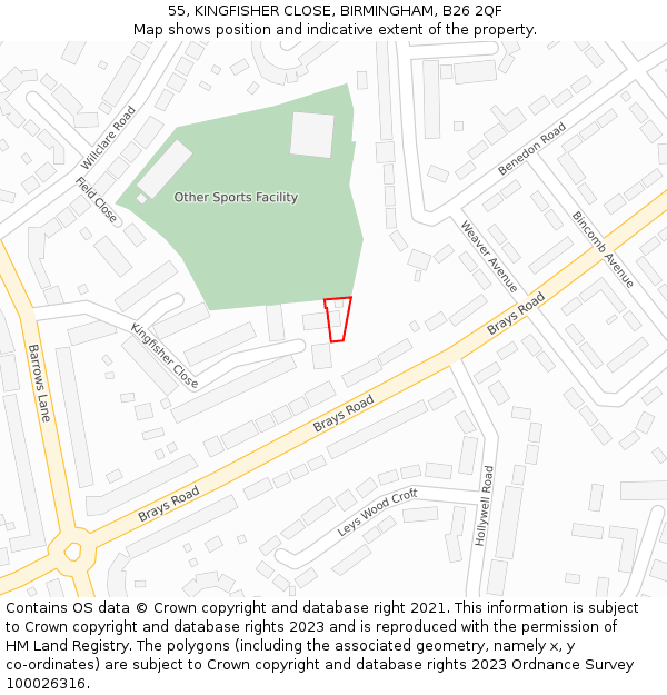 55, KINGFISHER CLOSE, BIRMINGHAM, B26 2QF: Location map and indicative extent of plot