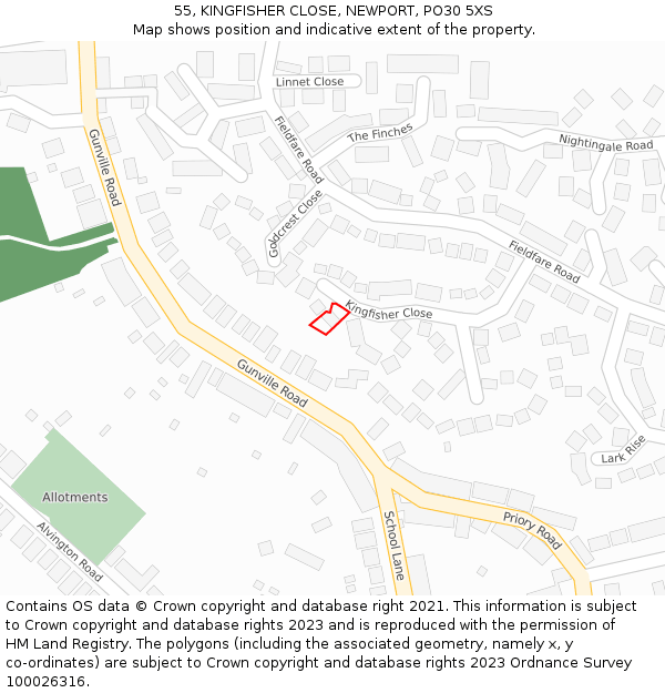 55, KINGFISHER CLOSE, NEWPORT, PO30 5XS: Location map and indicative extent of plot