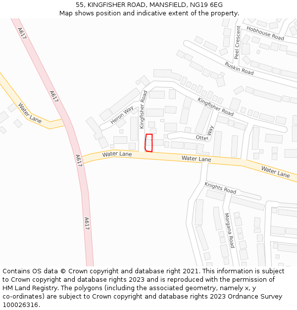 55, KINGFISHER ROAD, MANSFIELD, NG19 6EG: Location map and indicative extent of plot