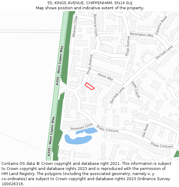 55, KINGS AVENUE, CHIPPENHAM, SN14 0UJ: Location map and indicative extent of plot