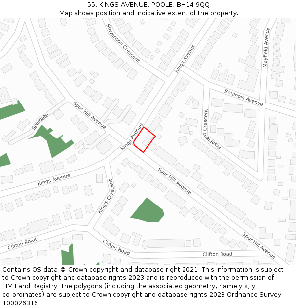 55, KINGS AVENUE, POOLE, BH14 9QQ: Location map and indicative extent of plot