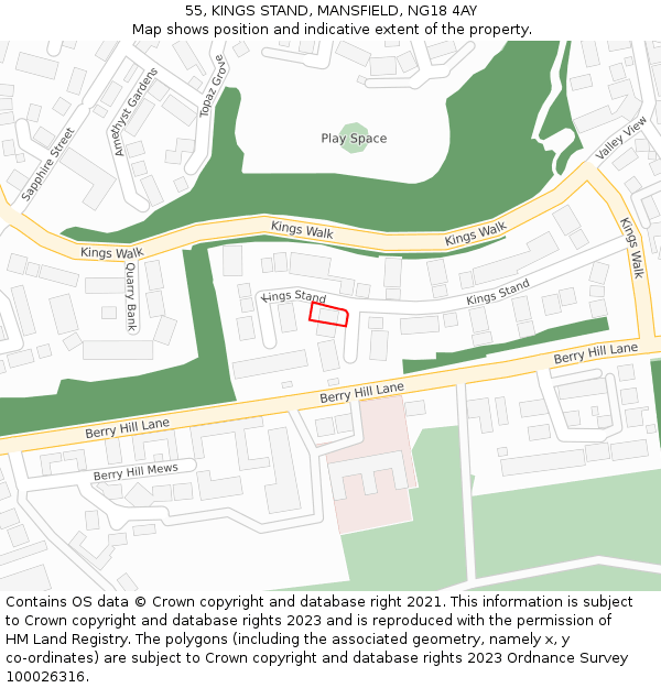 55, KINGS STAND, MANSFIELD, NG18 4AY: Location map and indicative extent of plot