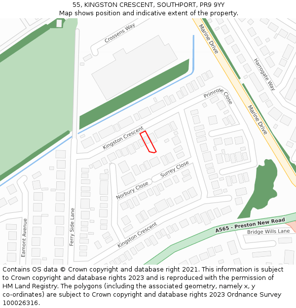 55, KINGSTON CRESCENT, SOUTHPORT, PR9 9YY: Location map and indicative extent of plot