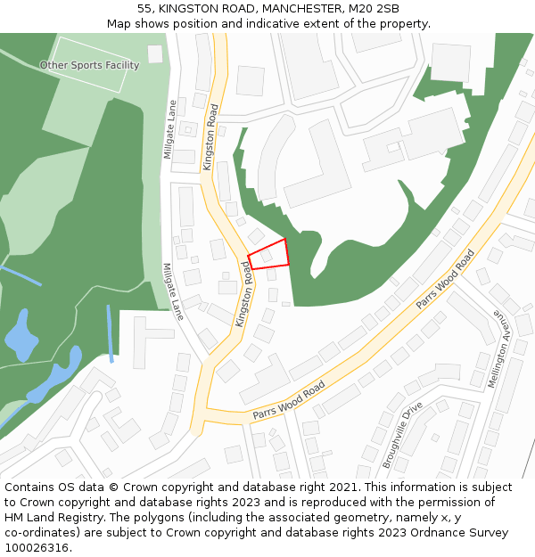 55, KINGSTON ROAD, MANCHESTER, M20 2SB: Location map and indicative extent of plot