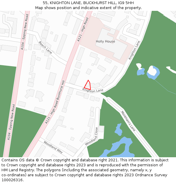 55, KNIGHTON LANE, BUCKHURST HILL, IG9 5HH: Location map and indicative extent of plot