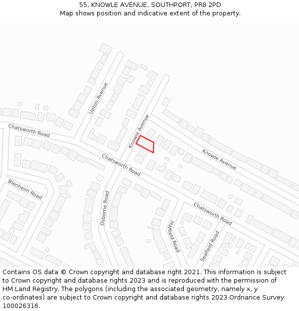 55, KNOWLE AVENUE, SOUTHPORT, PR8 2PD: Location map and indicative extent of plot