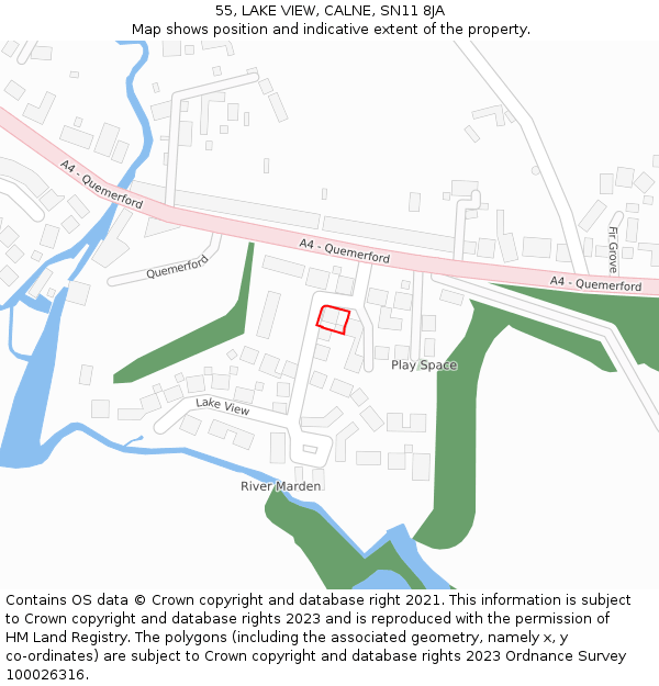 55, LAKE VIEW, CALNE, SN11 8JA: Location map and indicative extent of plot