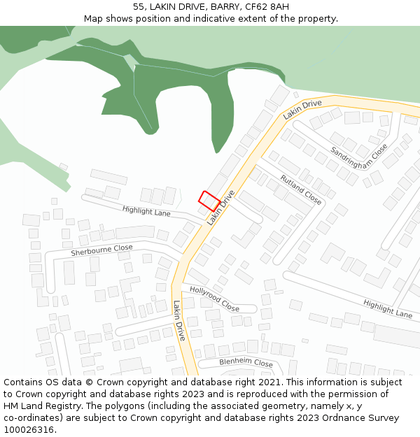 55, LAKIN DRIVE, BARRY, CF62 8AH: Location map and indicative extent of plot