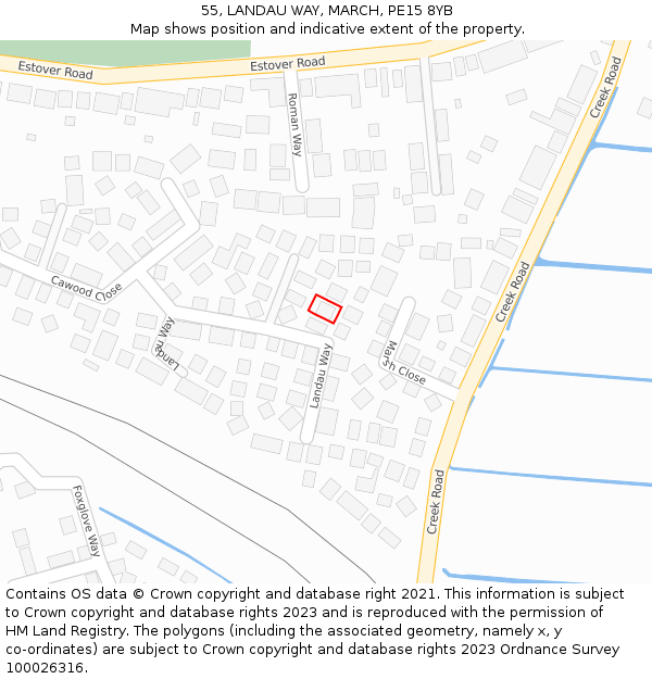 55, LANDAU WAY, MARCH, PE15 8YB: Location map and indicative extent of plot