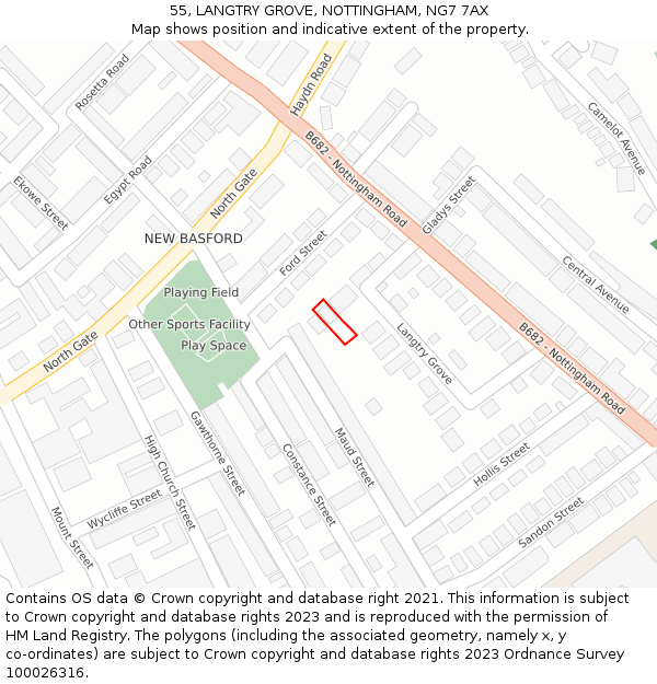 55, LANGTRY GROVE, NOTTINGHAM, NG7 7AX: Location map and indicative extent of plot