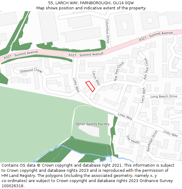 55, LARCH WAY, FARNBOROUGH, GU14 0QW: Location map and indicative extent of plot