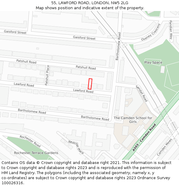 55, LAWFORD ROAD, LONDON, NW5 2LG: Location map and indicative extent of plot