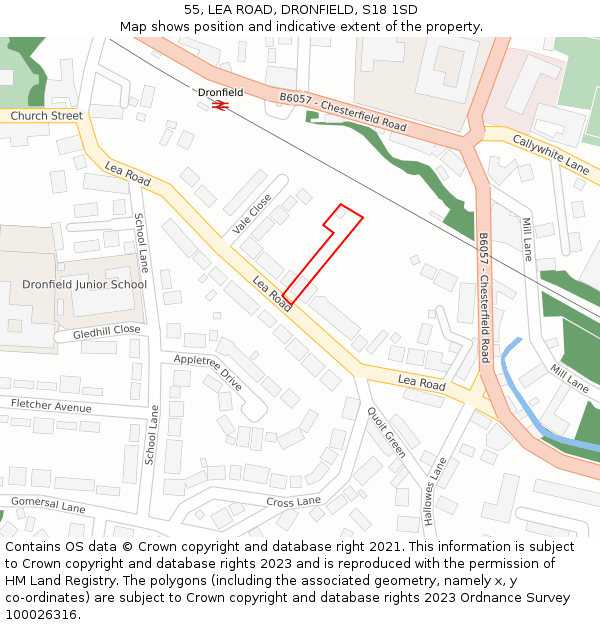 55, LEA ROAD, DRONFIELD, S18 1SD: Location map and indicative extent of plot