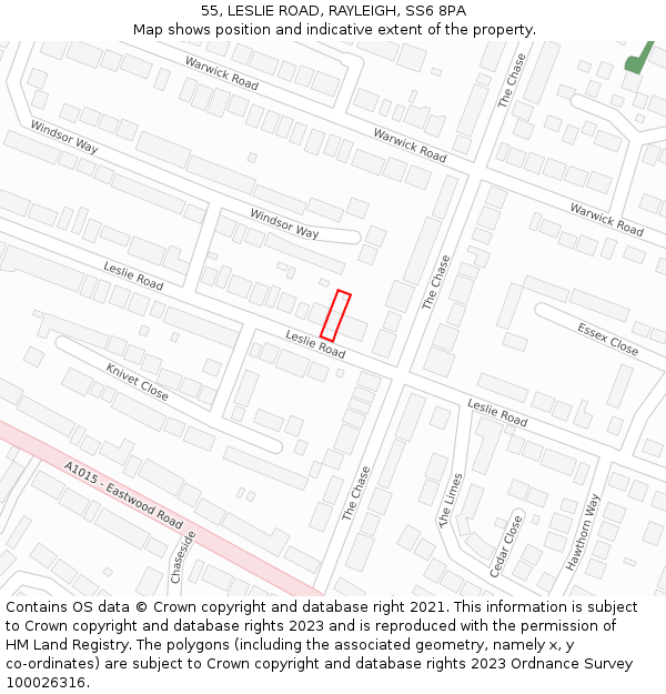 55, LESLIE ROAD, RAYLEIGH, SS6 8PA: Location map and indicative extent of plot