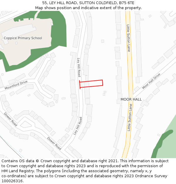 55, LEY HILL ROAD, SUTTON COLDFIELD, B75 6TE: Location map and indicative extent of plot