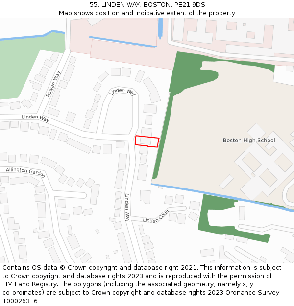 55, LINDEN WAY, BOSTON, PE21 9DS: Location map and indicative extent of plot