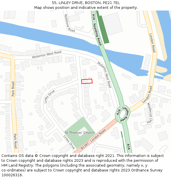 55, LINLEY DRIVE, BOSTON, PE21 7EL: Location map and indicative extent of plot