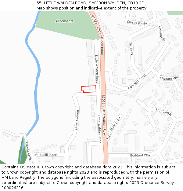 55, LITTLE WALDEN ROAD, SAFFRON WALDEN, CB10 2DL: Location map and indicative extent of plot