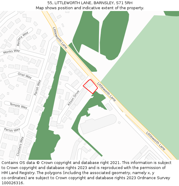 55, LITTLEWORTH LANE, BARNSLEY, S71 5RH: Location map and indicative extent of plot