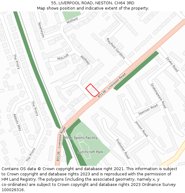 55, LIVERPOOL ROAD, NESTON, CH64 3RD: Location map and indicative extent of plot