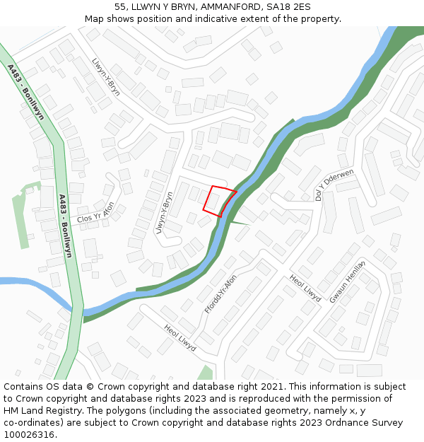 55, LLWYN Y BRYN, AMMANFORD, SA18 2ES: Location map and indicative extent of plot