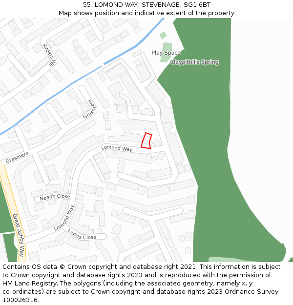 55, LOMOND WAY, STEVENAGE, SG1 6BT: Location map and indicative extent of plot