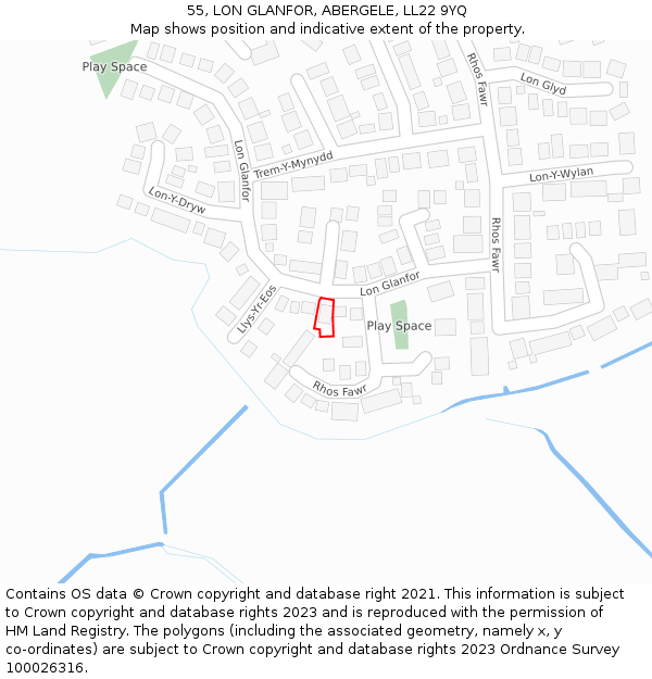 55, LON GLANFOR, ABERGELE, LL22 9YQ: Location map and indicative extent of plot