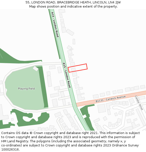 55, LONDON ROAD, BRACEBRIDGE HEATH, LINCOLN, LN4 2JW: Location map and indicative extent of plot