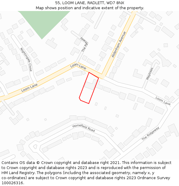 55, LOOM LANE, RADLETT, WD7 8NX: Location map and indicative extent of plot