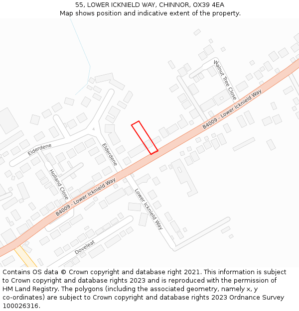 55, LOWER ICKNIELD WAY, CHINNOR, OX39 4EA: Location map and indicative extent of plot