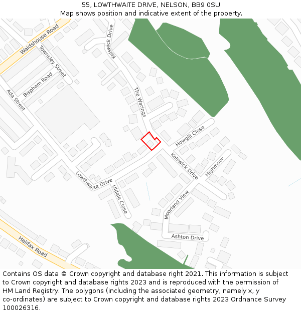 55, LOWTHWAITE DRIVE, NELSON, BB9 0SU: Location map and indicative extent of plot