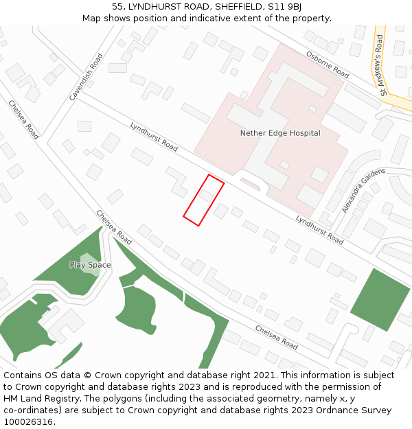 55, LYNDHURST ROAD, SHEFFIELD, S11 9BJ: Location map and indicative extent of plot