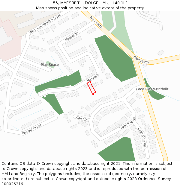 55, MAESBRITH, DOLGELLAU, LL40 1LF: Location map and indicative extent of plot