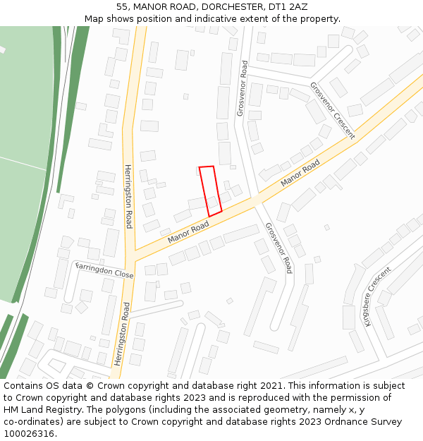 55, MANOR ROAD, DORCHESTER, DT1 2AZ: Location map and indicative extent of plot